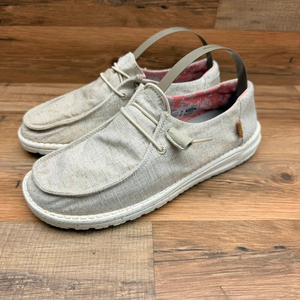 Hey Dudes Women's Size 8 Wendy Chambray White Nut Slip On Shoes Comfort